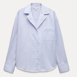 Zara into the classics blue pinstripe cotton long sleeve button down shirt XS